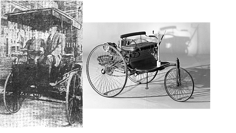 Figure 3: The electric car manufactured by William Morrison (left) and the internal combustion vehicle made by Karl Benz (right). Source: Wikipedia and TÜV NORD Group